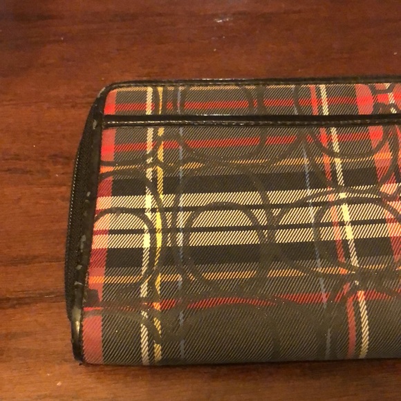 Coach Poppy Tartan Plaid Red Black Accordion Zip Style Wallet #1 - Picture 5 of 6